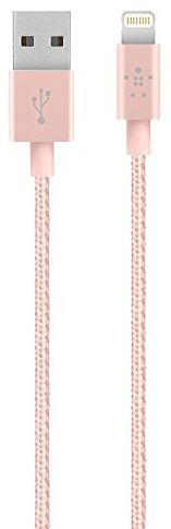 Belkin MIXIT - Cable metálico de Lightning a USB con certificación MFi para iPhone 11, 11 Pro, 11 Pro Max, XS, XS Max, XR, X, 8/8 plus y otros (1,2 metros), oro rosa