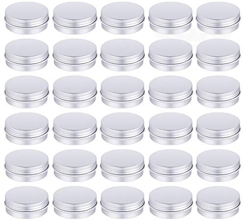 30 Pack Tin Cans Screw Top Round Metal Lip Balm Tins Containers with Lids (1oz)