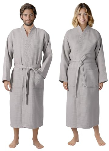 HOMELEVEL Pique Bademantel für Damen und Herren - Waffelpique Morgenmantel leicht - versch. Größen - leichter Bademantel für Sauna Reise Pool - Waffelmuster Reisemantel