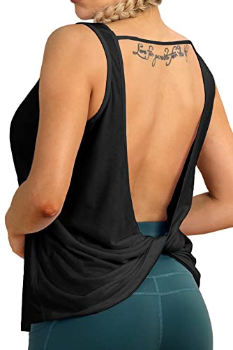 icyzone Damen Sport Tops Rückenfrei - Ärmellose Yoga Gym Oberteil Shirt Fitness Tank Top (M, Black)