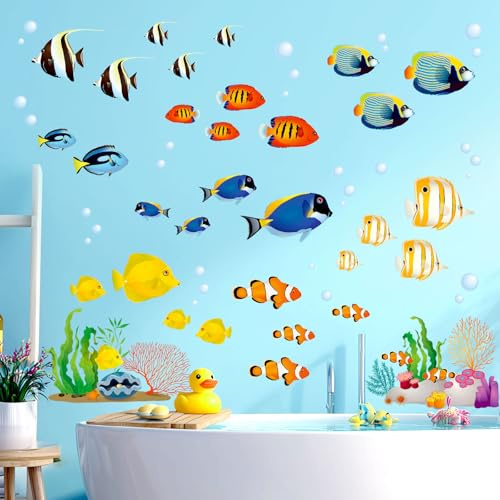 DECOWALL DS-8035 Korallenriff Fisch Wandtattoo Wandsticker Wandaufkleber Wanddeko für Wohnzimmer Schlafzimmer Kinderzimmer(Klein)