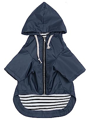 MOREZI Wind&Wasserdicht Hunderegenmantel mit Beinschutz & Fest Kapuze - Leichtes Outdoor - Für kleine/mittlere Hunderassen - Reißverschluss, Verstellbarer Kordelzug, Blau, XS