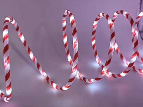 Bambelaa! - Tubo luminoso a LED con fantasia a bastoncino di zucchero, ghirlanda di lampadine per esterni, decorazione natalizia, circa 6 m, colore rosso e bianco