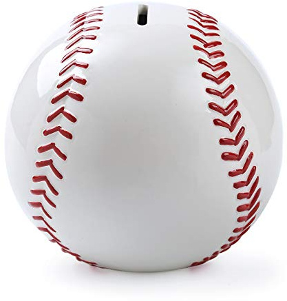 FORLONG Ceramic Large White Baseball Piggy Bank for Boys, Sports Coin Bank, Bedroom Decor Money Box -7.8 inch