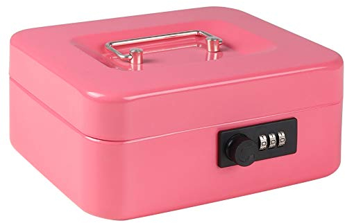Parrency Cash Box with Combination Lock, Safe Metal Small Locking Box with Money Tray, 7 4/5 x 6 4/5 x 3 3/5, Pink