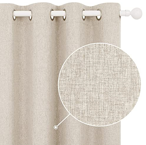 Deconovo Vollverdunkelungsgardinen mit Ösen Blickdichte Vorhänge mit Leinenoptik Thermovorhang, 245x140 cm(HöhexBreite), Leinen, 2er Set