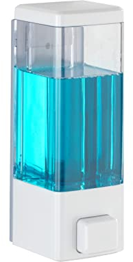 WENKO Distributeur de désinfectant et de Savon Istres Blanc, Distributeur Mural hygiénique pour désinfectant, Savon Liquide etc., Fixer sans percer, capacité : 320 ML, 6x18,5x7,5cm, matière Plastique