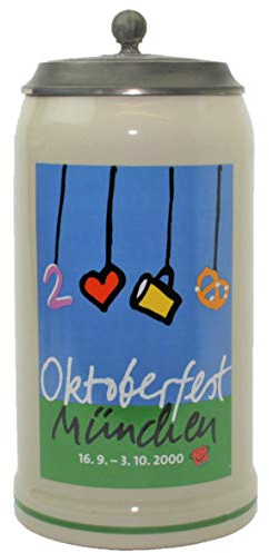 Steinfixx Original Oktoberfestkrug 2000 mit Zinndeckel | Zertifikat, Jahrgangskrug, Jahreskrug, Wiesnkrug, Sammlerkrug