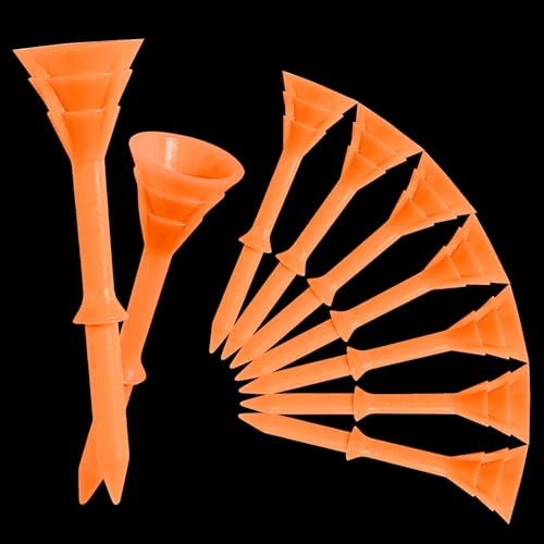 FINGER TEN Golftees Kunststoff für Driver Golf Tees Lang 70 83cm 60 Count, Plastik Farbmischung 3 1/4 Zoll Professional Unzerbrechliche Packung (83 mm, Orange)
