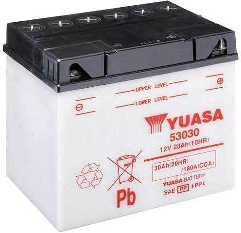 Motorcykelbatteri Yuasa 53030 (Y60-N30L-A) Dry - Fornite Tork-12V 30Ah - Mått: 187 x 130 x 170 mm kompatibel med MOTO GUZZI V35 II 350 1981-1986