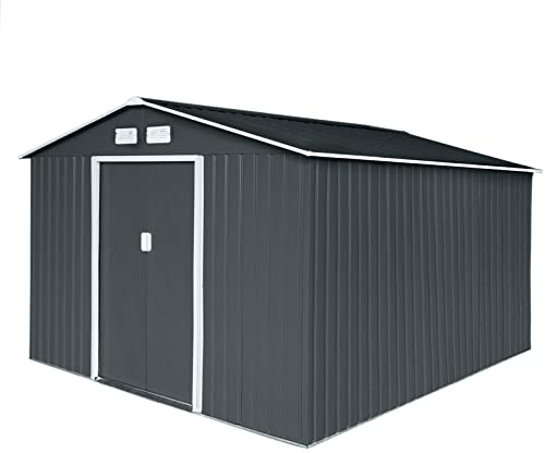 HATTORO S300 Metall Gerätehaus XXXL 277x319x192cm Geräteschuppen Garten Schuppen Gartenhaus Satteldach Anthrazit Dunkelgrau
