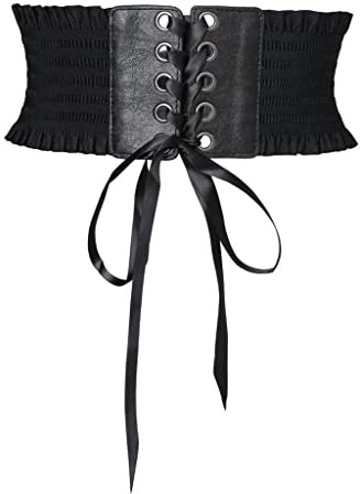 Harilla Schnürgürtel Breiter Hoher Taillengürtel Korsett Waspie Kleid Gürtelbänder, Schwarz, 60-80 cm