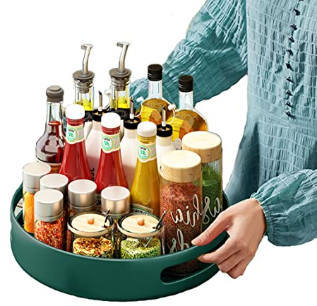 Lazy Susan Drehteller Gewürzregal, Metall-Drehtablett-Organizer für Schrank, Arbeitsplatte, Schrank, Tisch in Küche oder Speisekammer (Stahl 25 cm 10 Zoll) (Grün)