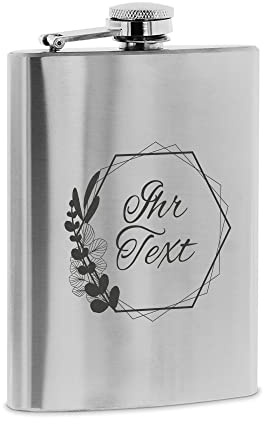 Personalisierbarer Flachmann Edelstahl mit Name, Motiv Eukalyptus | Taschenflasche mit Wunschgravur ideal für Ausflüge, Wanderer und Skifahrer. Robust, rostfrei, 190ml