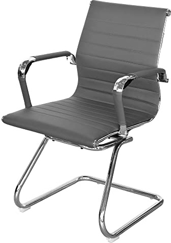 Design By Pepper Office Boardroom Cantilever Desk Chair - Grey Pu Leather Chrome Frame With Arms - Dining Chair - Home Office Chair