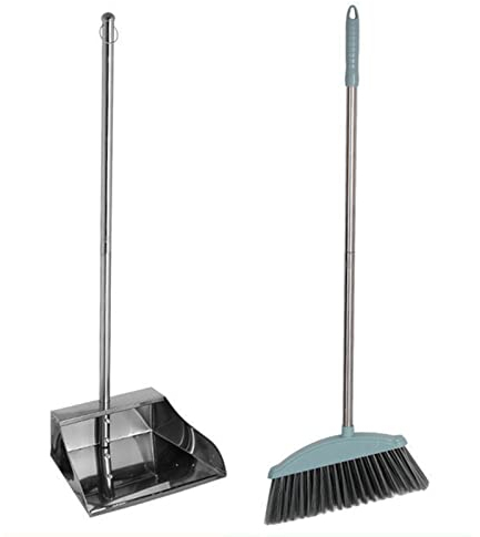 Besen- und Kehrschaufel-Set für zu Hause, Kehrschaufel-Set aus Edelstahl und mit Besen-Combo, hochbelastbare, aufrecht stehende Kehrschaufel für Küche und Zuhause, drinnen und draußen