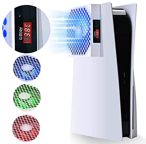 G-STORY Cooling Fan for PS5,Fan Cooler System for PS5, Fan Speed Automactically Adjusted by Temperature(℃/℉), Low Noise, 3 Speed 1500/1750/2000RPM (140MM) with RGB LED