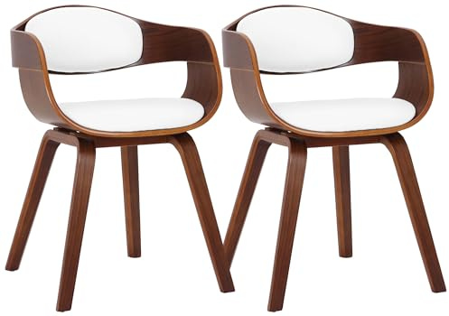 CLP 2er-Set Esszimmerstühle Kingston, ergonomisch mit gepolsterter Rückenlehne, Kunstleder & Holz, bis 150 kg belastbar | Farbe walnuss/weiß
