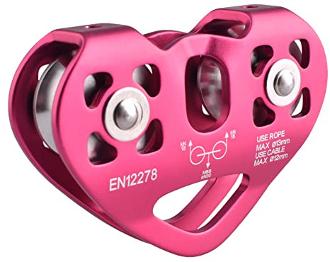 Azarxis Double Poulie Tyrolienne 30kN Tandem Escalade Poulie pour Alpinisme Spéléologie Rescue Câble (Rouge)