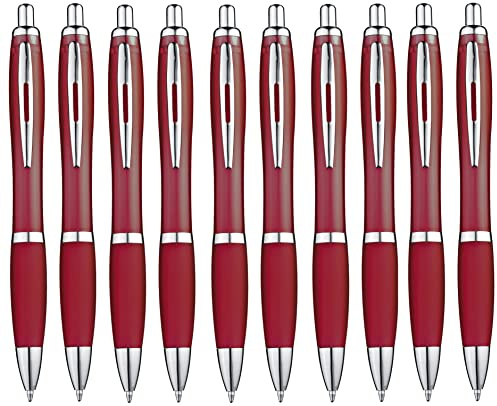 Libetui 10 Kugelschreiber Dunkelrot – Kulis blauschreibend | Elegante Druckkugelschreiber Bordeaux mit blauer Tinte, rutschfester Griffzone, Großraummine – für Büro, Schule