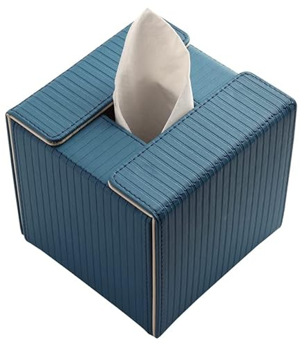 KINGFOM Kosmetiktücher Box, PU Leder Taschentuchbox | Tissue Box für Esszimmer Badezimmer Schlafzimmer Auto Büro - Blau/Apricot, 1 Stück