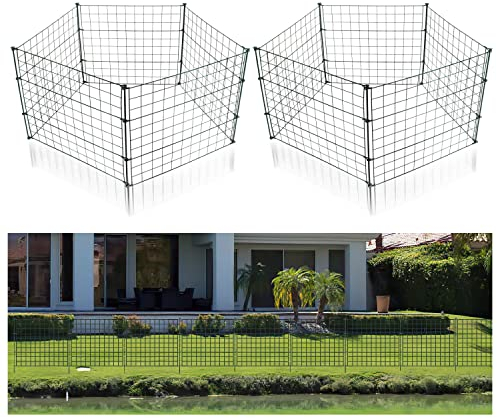 Joparri Gartenzaun Teichzaun, 22 Stück Set Teichzaun, Freigehege, Steckzaun Metall Gitterzaun - 10 Zaunelemente 12 Befestigungsstäbe (Gerade)