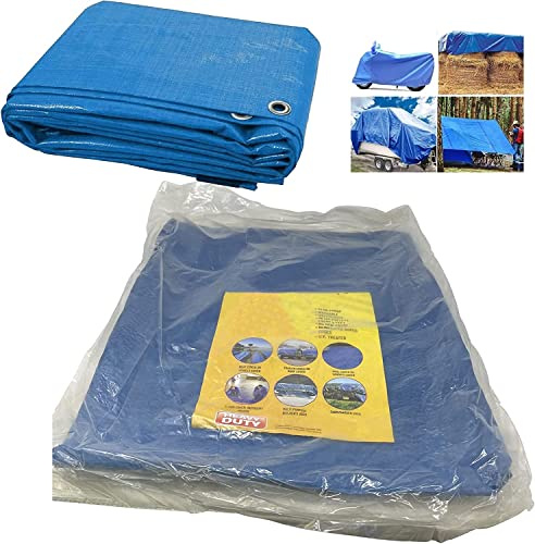 Blue Tarpaulin Multi Purpose Polythene Woven Heavy Duty Waterproof Plastic Sheet Tarp Sheet Cover UV Resistant Ground Sheet Waterproof Cover Tarp Ground Camping Sheet Tent HTUK (3.6m x 2.4m (12'x8'))