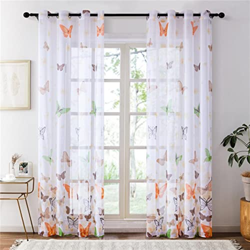 KIDEXO l Schmetterling Gardinen Für Wohnzimmer Schlafzimmer Bunt Voile Tüll Jalousien Küche Fensterbehandlungen Panel Vorhänge-Brauner Schmetterling, B400 x H270 cm, Stangentasche