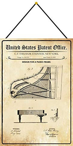 DekoDrom® Blechschild 20 x 30 cm US Patent Klavier Konzert Flügel Instrument Musik historisches Motiv II mit Kordel zum Aufhängen Wand Deko Sammler Geschenk