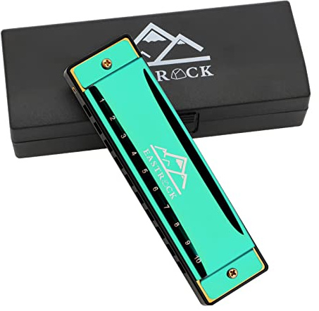 EastRock Blues Mundharmonika Mundharmonika 10 Löcher C Schlüssel mit Etui diatonische Mundharmonika für professionelle Spieler Anfänger Geschenke für Studenten, Freunde, Erwachsene (grün)