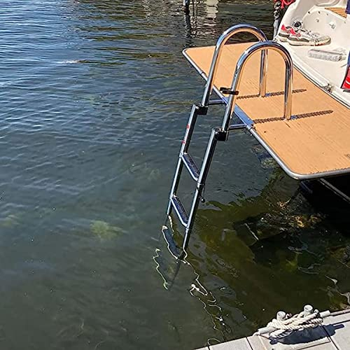 ALSUP 4 Steps Pontoon Boat Ladder, 316 Stainless Steel Folding Telescoping Inboard Ladder Heavy Duty Custom Swim Deck Ladder with Hand Railing Dock Ladder Extra Wide Steps