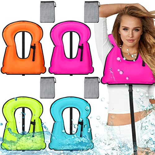 Wettarn 4 Pcs Vest Adults Portable Inflatable Swim Vest Buoyancy Aid Swim Jackets with Portable Storage Bag for Adult Youth Kids Swimming Safety, Green, Orange, Blue, Pink