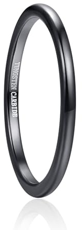 Vakki 2mm Ring aus Wolfram für Herren/Damen Schwarz/Blau/Silber/Rosegold Ringe Schmal Ehering Comfort Fit Größe 49 bis 67(15.6-21.3)
