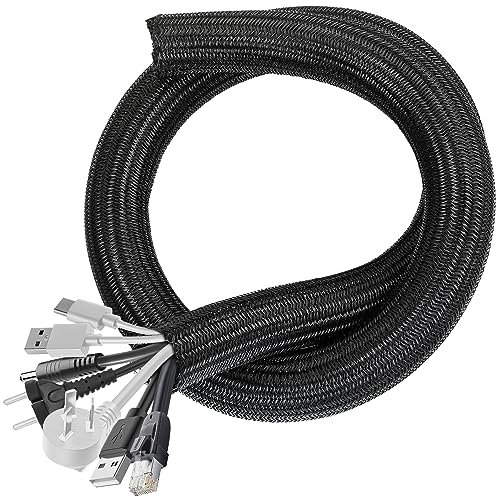 Cable Management Sleeves 1.2in - 2 Pack 4.1ft Split Braided Cable Sleeve Black, Hard PE Cord Protectors from Pets, Wire Organizers for Cords, Flexible Cord Wrap Wire Sleeve for Computer Cord Organizer