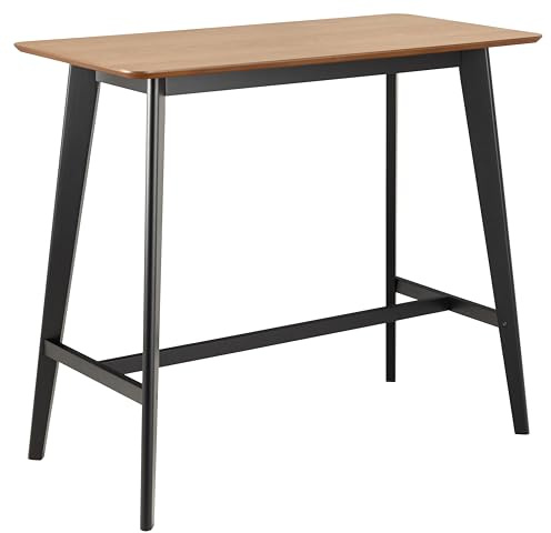 AC Design Furniture Roxanne Table de Bar avec Plateau en placage chêne et Pieds en Bois Noir, Table Haute contrastée de Style rétro Moderne, Meuble de Bar, Meuble de Cuisine, l 120 x H 105 x P 60 cm