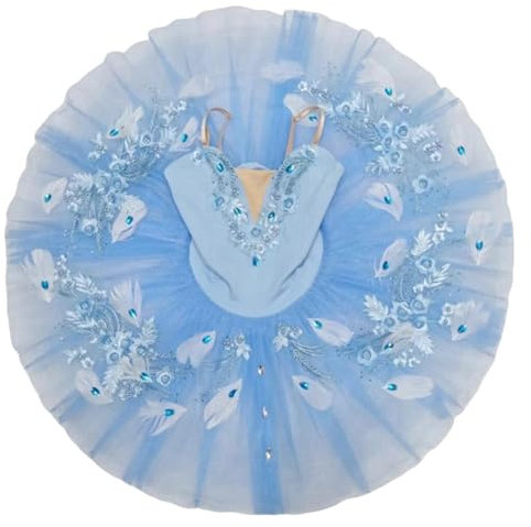 OTMYIGO Professionelles Ballett-Tutu mit Pailletten, Mädchen-Ballettkleid, Mädchen-Bühnenkleidung, Schwanensee-Tanz-Ballerina-Kostüme, Wettbewerbskleidung,Blau,100