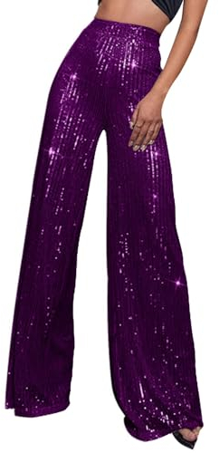 Duohropke Stoffhose Damen Sexy Pailletten-glänzende Stretch-Schlaghose mit hoher Taille und Nachtclubhose für Damen