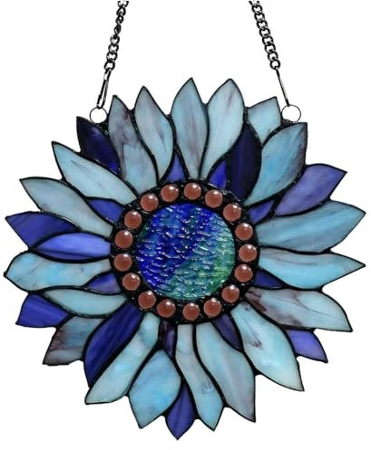 Sunflower Stained Windows Hanging Suncatcher,Crystal Flower Stained Glass Suncatchers Window Ornament Stained Glass Panel Sun Catcher Wall Hanging Decor Birthday Gift