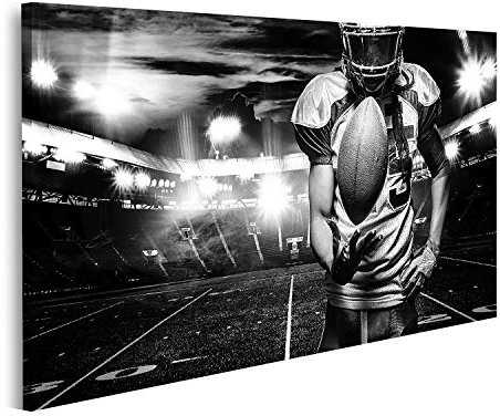 islandburner Prime Bild auf Leinwand American Football Spieler Helm Mit Ball Im Stadion Schwarz Weiß Bilder Wandbilder Poster