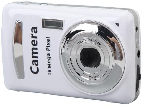 Digital Camera, FHD 1080P 16MP Portable Camera with 2.4 In Screen, 16X Digital Zoom, Auto Focus Stabilization Vlogging Camera for Kids Student Children Teens Girl Boy (White)
