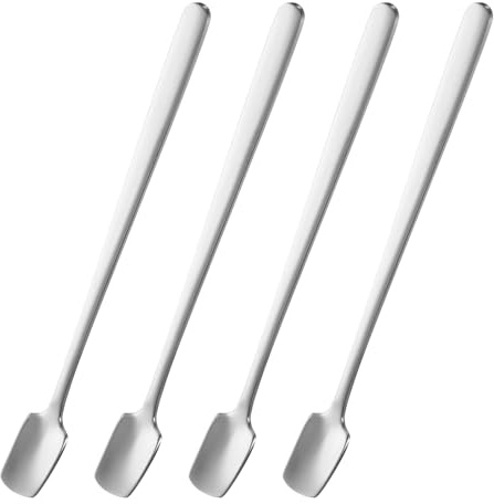 sourcing map 4pcs Square Espresso Spoons 5.9 Inches 18/8 Stainless Steel Small Square Coffee Spoon Long Handle Tea Spoons for Tea Coffee Stirring Dessert Ice Cream Sugar Cake, Silver Tone