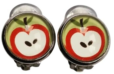 Ohrclips halber Apfel grün rot mit Polster Edelstahl 12 mm
