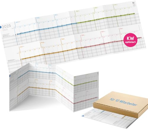 weekview Mitarbeiter Urlaubsplaner farbig 2025,Format 82,5x29,5 cm, großer Personalplaner für Urlaubs- und Projektplanung, Dienstkalender - 12 Monate, Urlaubskalender (2025, A4)