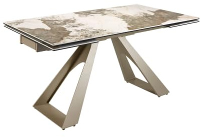 Angel Cerdá - Küchentisch ausziehbar modern aus Feinsteinzeug | Beine Edelstahl | 2 Ansteckplatten 40cm | Für 10 Personen | Robust | 160/240 x 90 x 76 cm