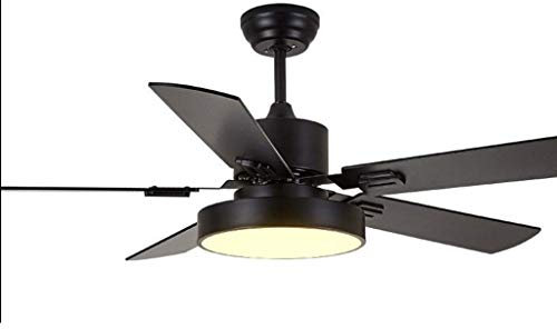 Retro Ceiling Fan Light Household Fan Light Wooden 5 Leaf Ceiling Fan Light Low Floor Ceiling Living Room Nordic Led Remote Control Ceiling Fan Light (Color : Black, Size : 42 inches)
