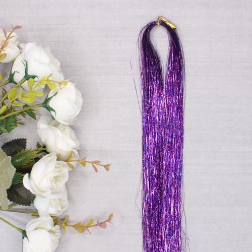 AASA Colourful Hair Tinsel Glitter Hair Extensions Sparkling Hair Color Highlights Strands For Party Hair Accessories For Women And Girls-Pack Of 1 (Purple)