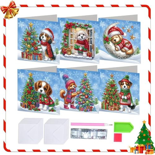 Generisch DIY Diamond Painting Weihnachtskarten Set mit Umschlag, 6 Stücke Diamant Painting Weihnachten Karten, Geschenkkarte Handgefertigte Grußkarten, Weihnachtskarte Geschenke für Weihnachten (B)