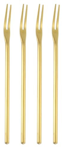 Sourcing Map 4 Pcs Pickle Fork, 6.3 Inch Olive Fork With Long Handle, Stainless Steel Cocktail Forks, 2-Tine for Dessert Fruit and Vegetable Golden