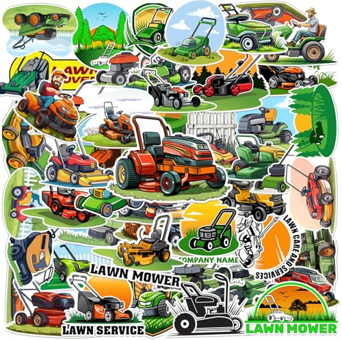 50PCS Lawn Mower Stickers Green Tractor Lawnmower Farm Party Favors Birthday Party Decorations Vinyl Waterproof Stickers for Water Bottle Laptop Luggage Helmet Gifts for Teens Boys Girls Adult