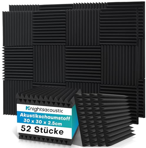 52 Stück Akustikschaumstoff Schalldämmung, 2.5 x 30 x 30CM Akustikpaneele Schallschutzplatten, Akustik Schaumstoffplatten Schallabsorber Akkustikschaumstoff Schallschutz für Tonstudio, Büro
